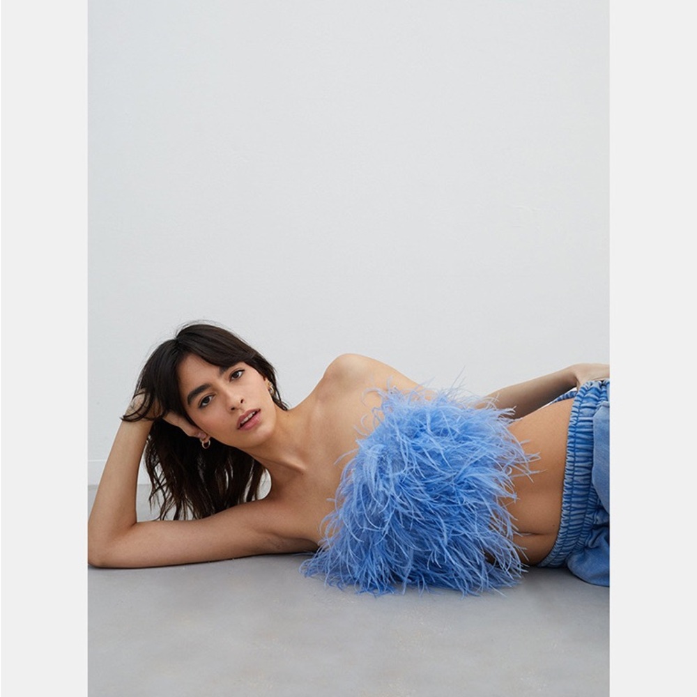 Nasty Gal Blue Feather Crop Top